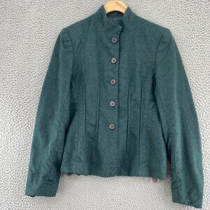 Cambia Mark Shale Blazer Womens 6 Green Wool Angora Button Up Mock Neck Jacket